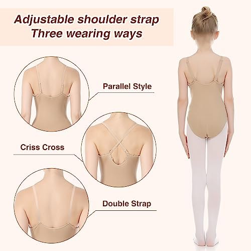 iMucci Professional Leotards for Girls Nude Leotard Seamless Camisole Undergarment with Transition Clear Strap