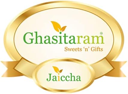 Ghasitaram Gifts Jaiccha Rakhi for Brother - Orange Hamper Box of Kaju Katlis, Namkeen and Dryfruit- Ohb-3 with 5 Rakhi