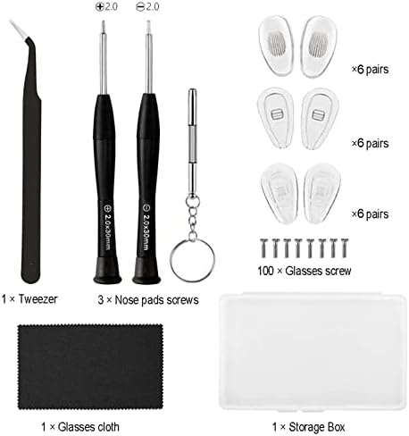 18 Pairs Eyeglass Nose Pads, Eyeglasses Repair Kit with Screwdrivers, Nose Pads, Screws, Tweezer, Cleaning Cloth for Glasses, Glasses and Sunglass Nose Pad Replacement