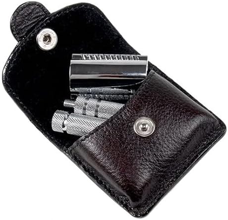 Parker A1R TRAVEL SAFETY RAZOR - Compact 4-Piece Double Edge Safety Razor with Protective Leather Case - Ideal for Everyday Use - Iconic Brand