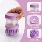 2 Pack Soap Dispensing Dish Brush, Kitchen Scrub Brush with Liquid Dispenser, Non-Scratch Palm Scrubber for Pots Pans Sinks, Durable Bristles Cleaning Tool, Green & Purple (Colors May Vary)