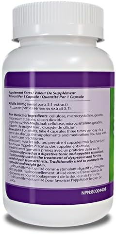 Natural Alfalfa Supplement 500mg 250 Capsules [1 Bottles], Rich in Vitamins & Trace Minerals, Promotes Energy & Vitality, Promotes Digestive Health