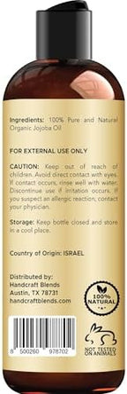 Handcraft Blends USDA Organic Jojoba Oil | Cold-Pressed | 8 Fl Oz | 100% Pure & Natural | for Hair, Skin & Face | Premium Grade Carrier Oil | for Massage & Aromatherapy | Hexane-Free