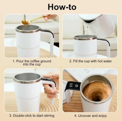 Generic Intelligent Coffee Cup, Automatic Self Stirring Coffee Mug, Rechargeable, Self Mixing, Black, 380ml