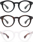 AMOMOMA 3 Pack Classic Round Reading Glasses for Women Men,Retro Blue Light Computer Reader Frame AM6142