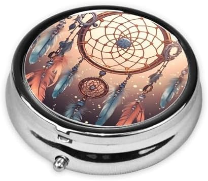 Pill Box 3 Compartment Medicine Pill Organizer Native American Dream Catcher Round Pill Case for Purse & Pocket Travel Pillbox Portable Metal Medicine Vitamin Fish Oil Organizer Unique Gift