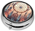 Pill Box 3 Compartment Medicine Pill Organizer Native American Dream Catcher Round Pill Case for Purse & Pocket Travel Pillbox Portable Metal Medicine Vitamin Fish Oil Organizer Unique Gift