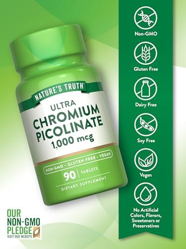 Nature's Truth Ultra Chromium Picolinate 1000mcg | 90 Tablets | Vegan, Non-GMO & Gluten Free Supplement