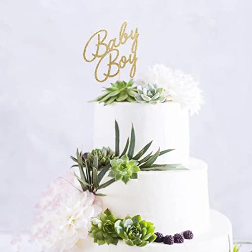 Baby Boy Cake Topper - Welcome Baby Boy Cake Toppers for Boys Baby Shower Party Decorations Gold Glitter