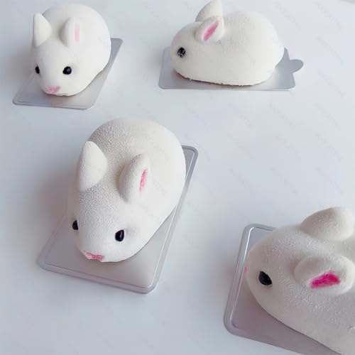 AUOCATTAIL 6 Cavity Easter Rabbit 3D Silicone Molds Rabbit Shape Silicone Baking Mold DIY Mousse Cake Pudding Jelly Dessert Fondant Cheesecake Soap Ice Tray Chocolate Candy Molds