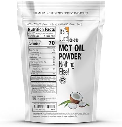 It's Just! MCT Oil Powder With Prebiotic Fiber - Keto, Non-GMO, C8 C10, Coffee Creamer - 24 oz