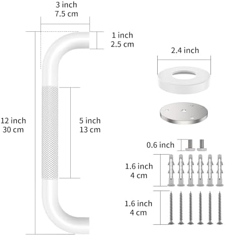 12 Inch Oil Rubbed White Shower Grab Bar w/Anti Slip Grip, ZUEXT Stainless Steel Bath Grab Bar,Bathroom Balance Bar, Wall Mount Safety Handrail Support, Handicap Injury Elderly Senior Assist Handle