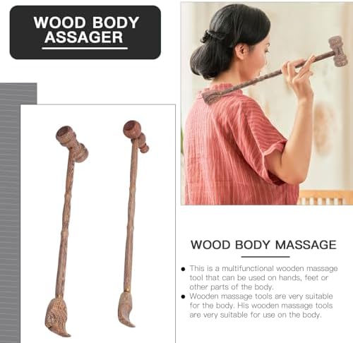 MAGICLULU Wooden Dual-use Massage Hammer 2pcs Set, Handheld Back Scraper and Body Massager for Muscle Relaxation and Stress Relief, Suitable for Neck, Shoulder, and Full Body Use