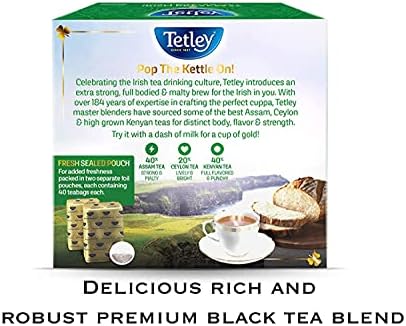 Tetley Irish Breakfast Premium Black Tea, 80 Tea Bags, Rainforest Alliance Certified