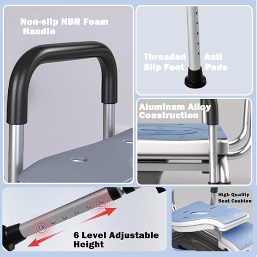3 in 1 Bedside Commode Chair and Shower Chair for Elderly Adults, Portable Toilet with Adjustable Height, Arms and Removable Bucket for Home Care
