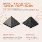 Shungite Stones Pyramids 2 inches (5 cm) Protection Set Polished & Unpolished | Black Solid Stone Pyramids | Home Office Room Whole House Protection | Meditation, Chakra Healing, Grounding S590