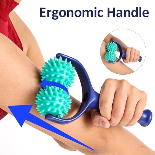 CIATBYYJ Spiky Massage Balls Rollers with Dual Ball Design, Manual Massage Stick with Ergonomic Handle, Lightweight and Portable Point Muscle Massages Tool Pain Relief for Back Neck Shoulder Leg