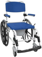 Drive Medical NRS185006 Aluminum Rehab Shower Commode Chair with Rear-Locking Casters, Blue