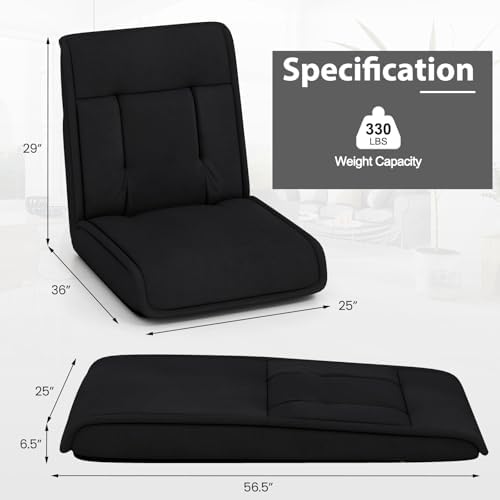 Giantex Floor Chair, Lazy Sofa with 14-Poistion Adjustable Backrest & 5-Position Adjustable Headrest, Padded Sleeper Bed, Couch Recliner for Living Room, Meditation, Study, Gaming Chair Floor (Black)
