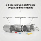Waterproof Keychain Pill Holder - Compact, Portable, and Secure Pill Box with 3 Compartments - Pocket-Sized Pill Case and Container for Daily Medication on the Go, Sliver