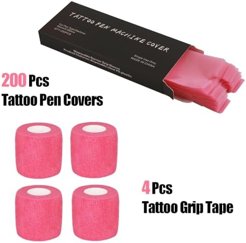 200 Pink Tattoo Pen Covers 4 Grip Tapes Large Tattoo Machine Covers Tape Wrap Supplies