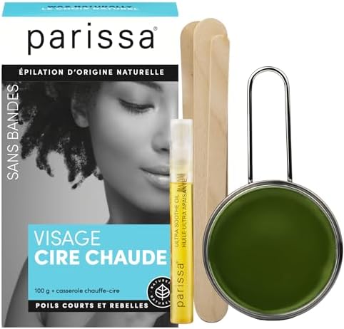 Parissa Natural Face & Lip Hard Wax Kit | No-Strip Hot Wax for Coarse Facial Hair removal | Sensitive Skin Formula with Post-Wax Oil | 3.5 oz (100 g)