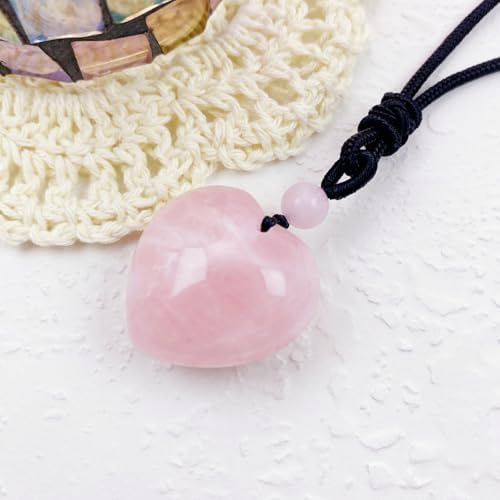 EDEN'S CALL Handcarved Crystal Stone Heart Pendant Necklace for Women Love Healing Quartz Pendant with Adjustable Cord