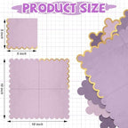 100 Pack Scalloped Cocktail Napkins with Gold Foil Accents Beverage Napkins Scalloped Disposable Paper for Wedding Shower Baby Dinner Birthday Party Supplies 5 x 5''(Purple)