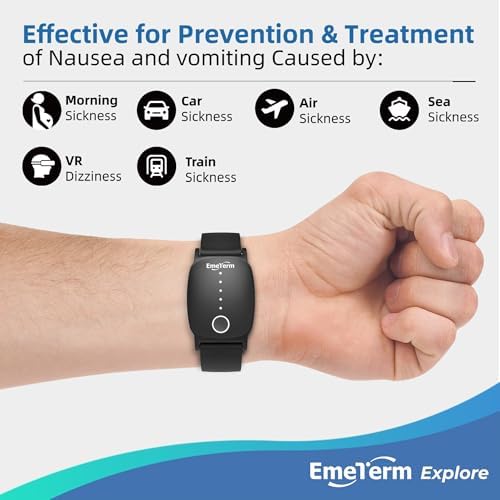 EmeTerm Explore Classic FDA-Cleared Anti-Nausea Wristband IP67 Waterproof Morning Motion Sickness Relief Band Rechargeable Classic Strap Design Drug Free Non-drowsy Without Side Effects Galaxy Black
