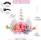 Nishine Handmade Cherry Floral Unicorn Cake Topper Eyelashes Set for Birthday Party Supplies (Silver)