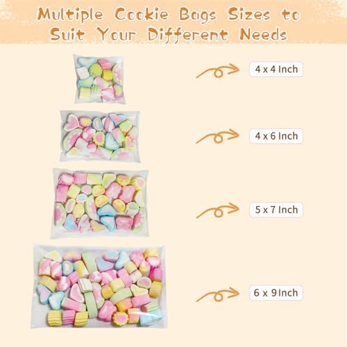 5x7 Inches Self Sealing Cookie Bags, 100Pcs Clear Plastic Resealable Cellophane Bags for Packaging Candy Treat Goodie Favors Cookies and Valentines Gift Giving - Self Adhesive Wrappers