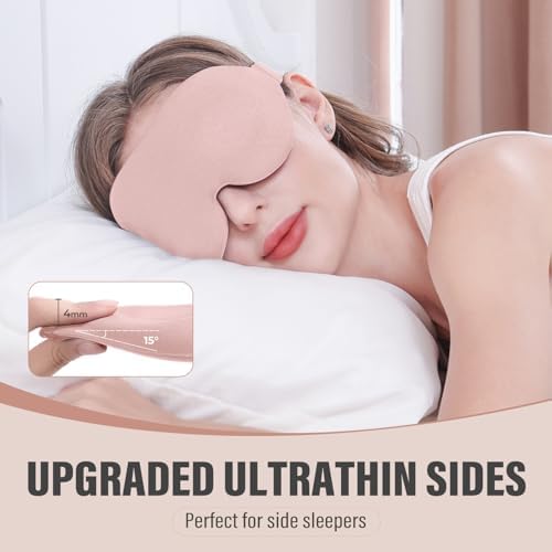 YIVIEW Sleep Mask for Side Sleeper, Complete Light Blocking 3D Pink Sleeping Eye Mask, Soft Breathable Eye Cover for Women Men, Relaxing Zero Pressure Night Blindfold