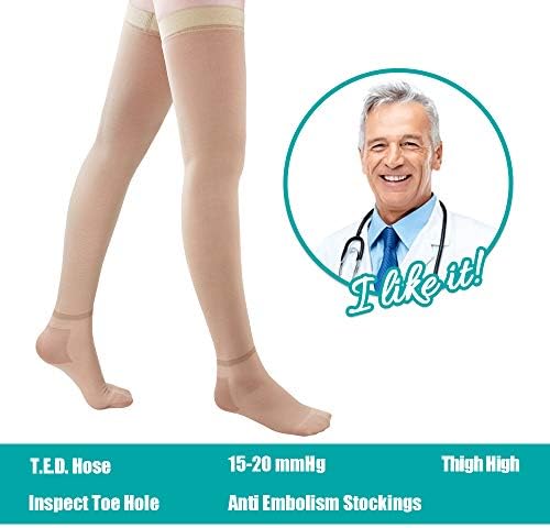 T.E.D. Anti Embolism Stockings Thigh High Knee High for Women Men, 15-20 mmHg Compression TED Hose with Inspect Toe Hole