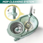 360° Spin Mop and Bucket System with Wringer - Includes 3 Microfiber Mop Refills & 50" Extended Handle for Floor Cleaning, Easy Squeeze, Efficient Home Cleaning Tool (Green)