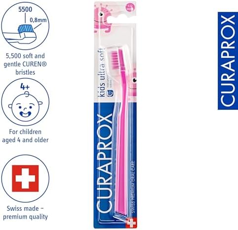 Curaprox CS Kids Toothbrush– for Children Aged 4–12 | Ultra-Soft Gentle Cleaning | 5,500 Curen® filaments | Single Pack | Pink