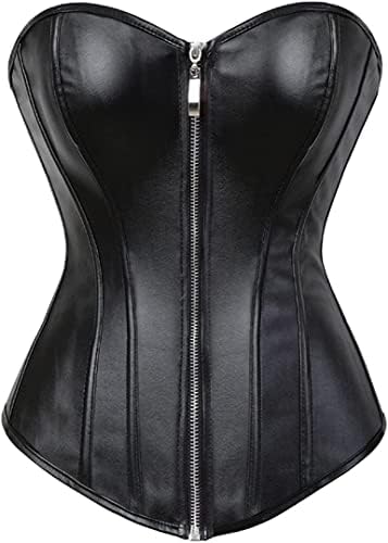 KSHUN Women's Faux Leather Corset Top Steampunk Corsets Zipper Bustier Pirate Costume