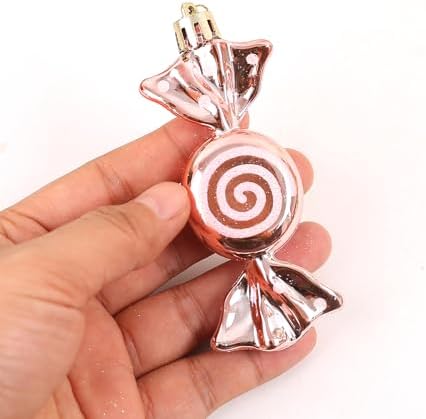 DAHI 12pcs Rose Gold Christmas Candy Ornament Set Hanging Candy Cane Ornaments Christmas Tree Ornaments for Xmas Party Decorations(Rose Gold)