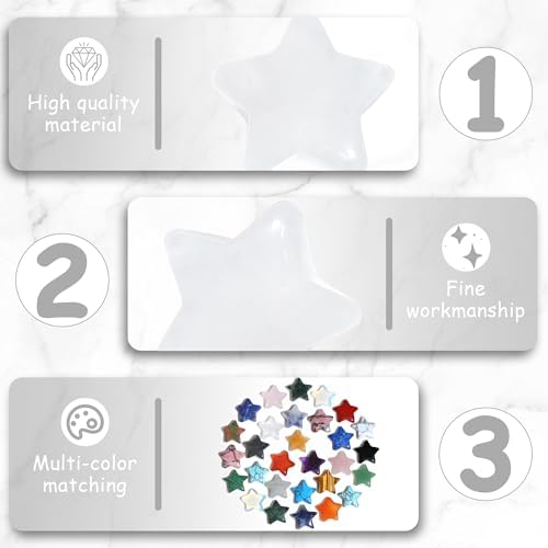 QINJIEJIE 20 PCS Clear Quartz Star Crystals Healing Stones Polished Crystal Cute Mini Pocket Stone Star Shaped Gemstones Set Bulk Wholesale Reiki Energy Balancing Thanksgiving Day Gift for Women