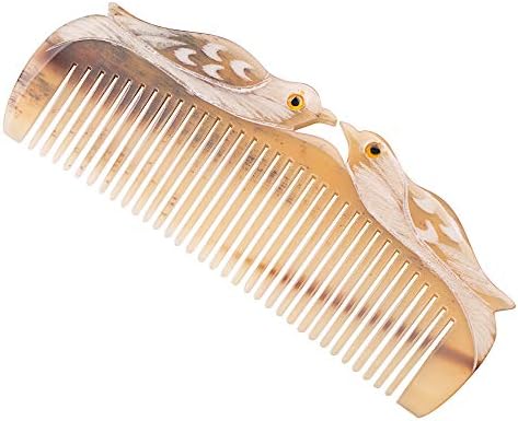 Natural Buffalo Horn Comb - Anti-Static Hair Care, Vietnamese Handmade Lovebirds Gift, Symbol of Love & Peace for Women