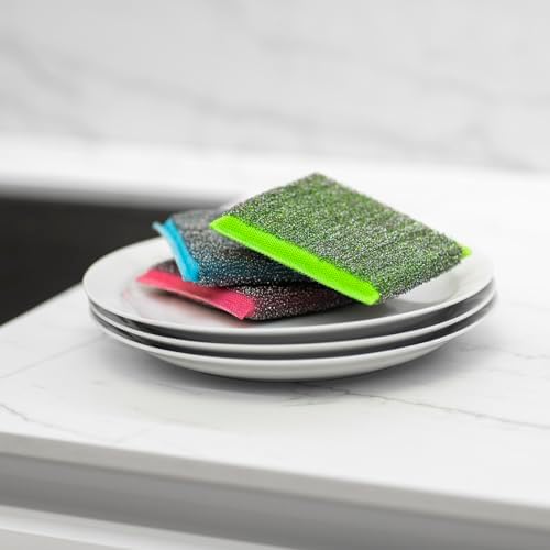 Vileda Glitzi Power Stainless Steel Colors, Coloured Scourers, Stainless Steel Exterior, Very Hygienic, Exceptional Cleaning Power, Durable and Resistant, Easily Removes Dirt and Residues