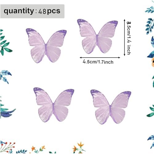 48PCS Wafer Paper Butterfly Cake Toppers YOcity Edible Butterflies for Cake Decorations Purple Butterfly Cupcake Toppers for Birthday Party Wedding Food Decorations (Purple)