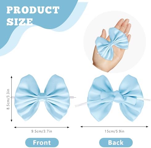 24 Pcs Baby Blue Satin Ribbon Twist Tie Bows for Treat Bags 3.5inches Blue Bows for Crafts Premade Bows Decorating Gifts Wrapping Bows for Pop Candy Apples Cake Bakery Wedding Party