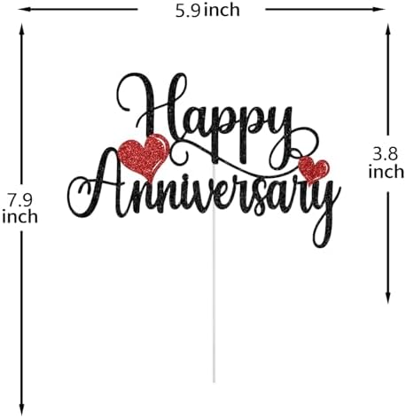 Happy Anniversary Cake Topper, Wedding Anniversary Cake Decorations, Birthday Wedding Anniversary Party Decoration Supplies, Black and Red Glitter