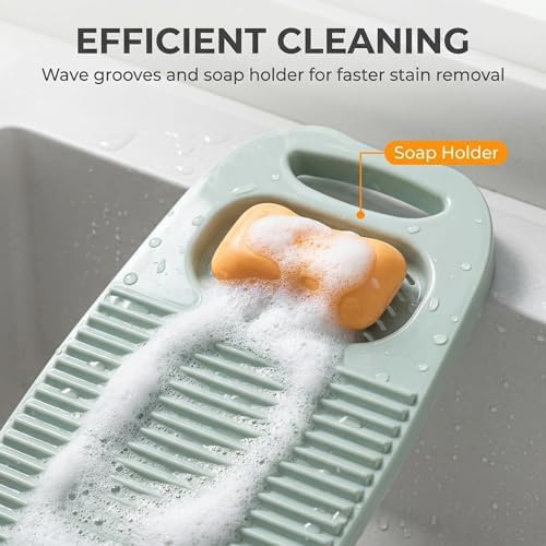Non-Slip Laundry Washing Board, Household Washboard, Hand Wash Board, Manual Wash Clothes Laundry Pad Scrubbing Board for Household(15.7x8.07x1.06inches) (E-Light Blue)