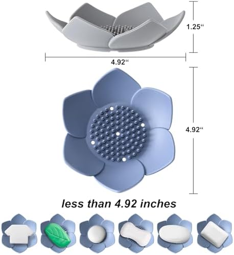 Lotus Shaped Silicone Soap Dish Non Slip Bathroom Soap Holder with Drainable Design Modern Soap Tray for Kitchen and Bathroom Durable Water Proof