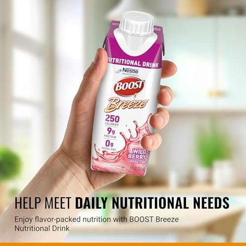 BOOST Breeze Clear Nutritional Drink - 250 Calories - 19 Vitamins & Minerals - 9 g Protein – Fortified with Vitamin A & Zinc - Wild Berry Flavor - 8 fl oz (Pack of 24)