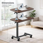 Adjustable Overbed Table with Wheels, Pneumatic Height Lift Rolling Bedside Table, Standing Desk for Home & Office Use, Ideal for Seniors & Limited Mobility(Walnut Brown)