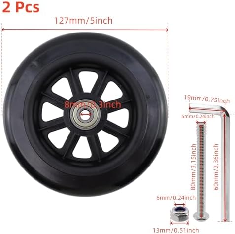 5 Inch Rubber Front Replacement Wheels, 2 Pcs Anti-Slip Rollator Walker Replacement Wheels Accessories with Screws wheelchair Front Wheel for Rollators, Wheelchairs, Walkers (Black)