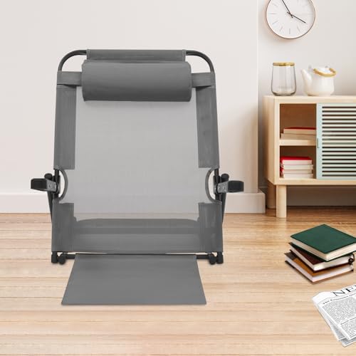 Adjustable Lifting Bed Backrest with Armrest, 40°-90° Portable Foldable Backrest Support 8 Levels Folding Adjustable Sit-Up Back Rest with Pillow for Neck Head (Grey)