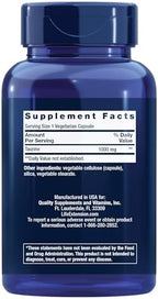 Life Extension Taurine, Pure Taurine Amino Acid Supplement, Heart, Liver and Brain Health, Longevity, Muscle and Exercise, 1000 mg, Non-GMO, Gluten-Free, Vegetarian, 180 Vegetarian Capsules